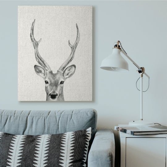 Stupell Industries Deer Portrait Grey Drawing Design Canvas Wall Art